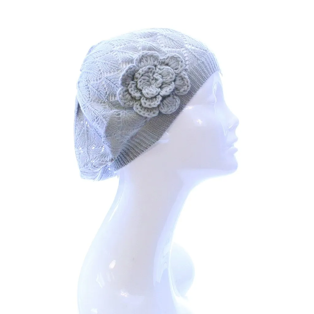 Womens Diamond Stripe Flower Beanie Hat