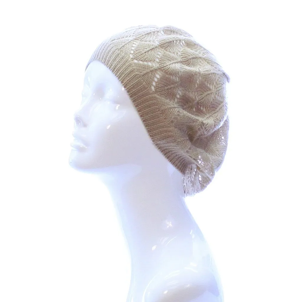 Womens Diamond Stripe Flower Beanie Hat