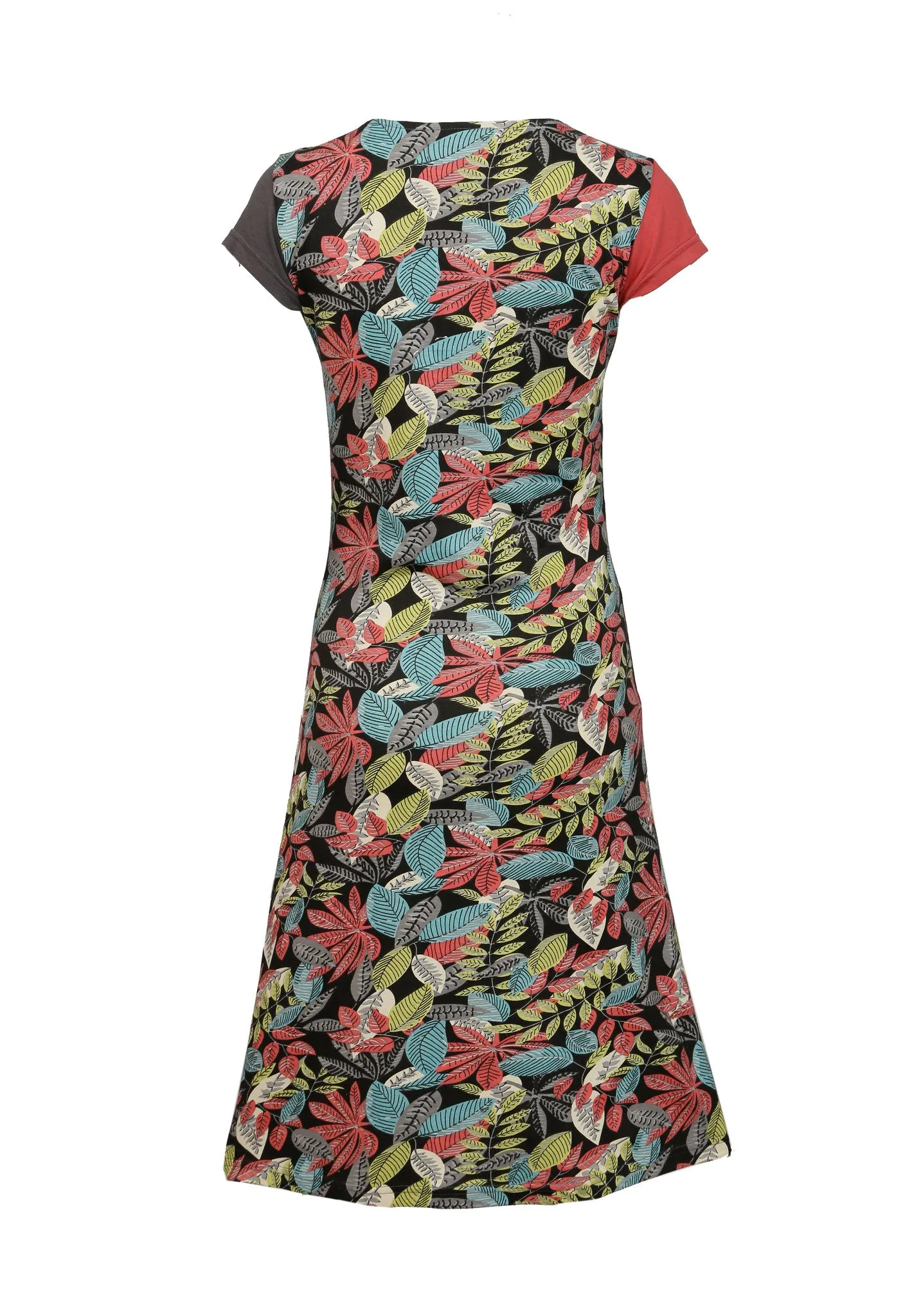 womens-short-sleeved-multicolored-dress-with-leaves-pattern-print-embroidery