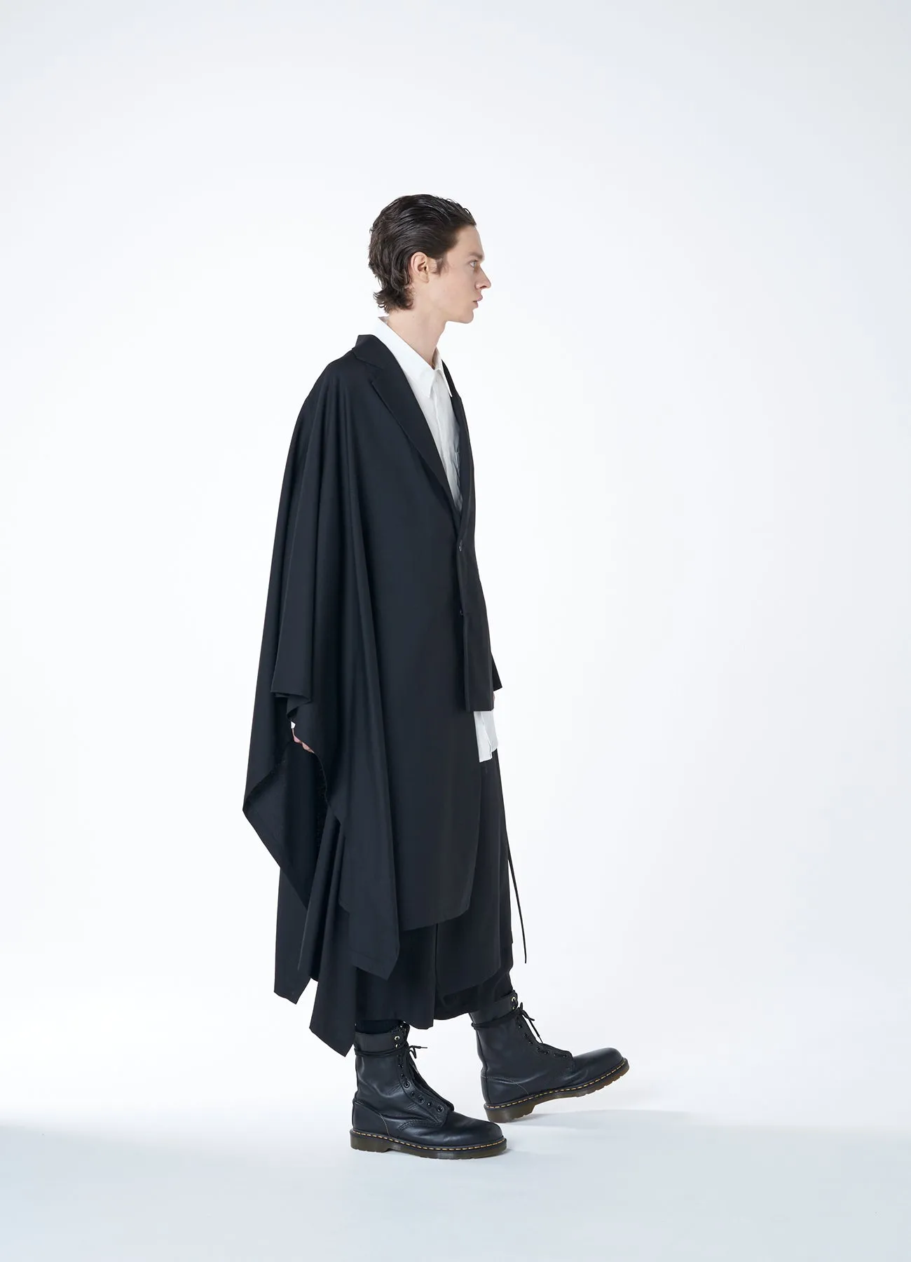 WOOL GABARDINE ASYMMETRIC CAPE-JACKET